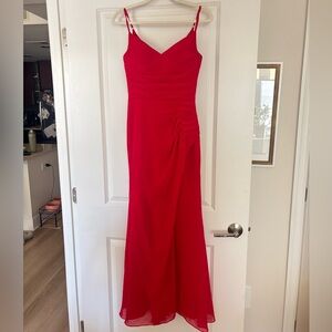 Stacees Red Bridesmaid V-Neck Floor Length Dress